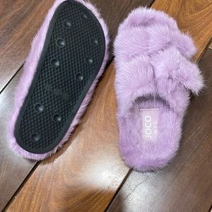 real mink purple slide slippers
